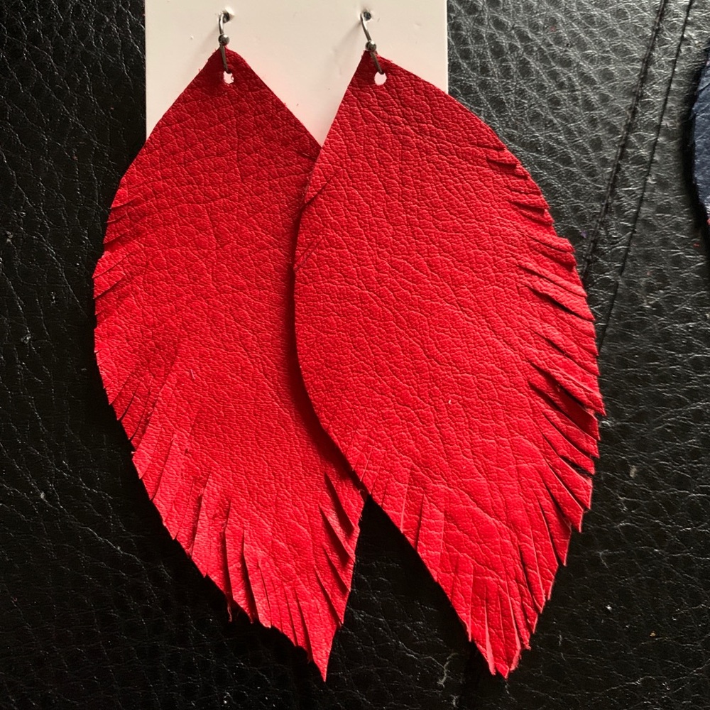 True RED feather earrings! Hand cut